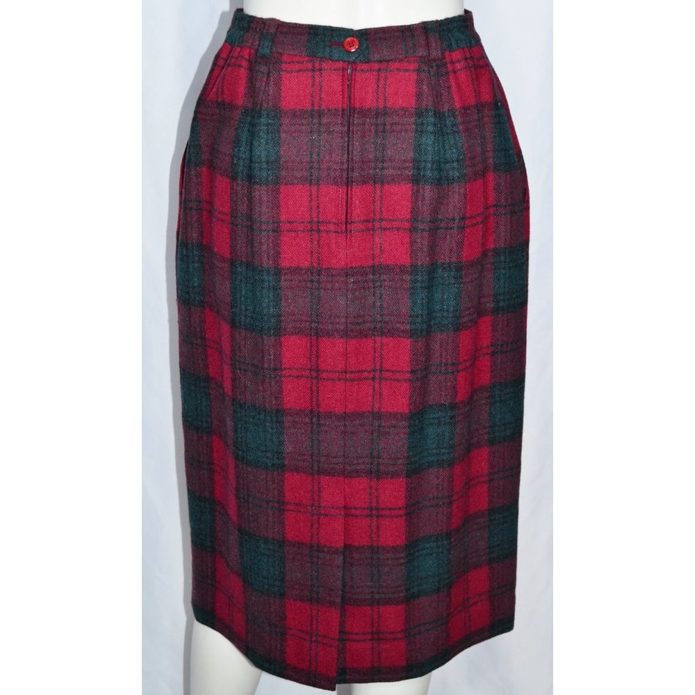 Vintage Barclay Square Wool Tartan Straight Pencil Skirt Red/Green Preppy Sz 7/8 - Picture 4 of 7